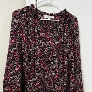 LOFT Black and Pink Floral Top